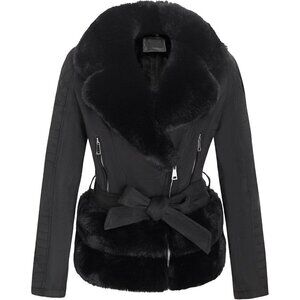✨ Bellivera Jacket Women Black Faux Suede Leather Moto Biker Outerwear Belt Coat